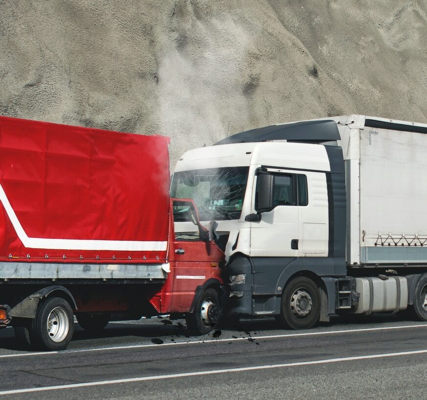 Frontal collision between two trucks