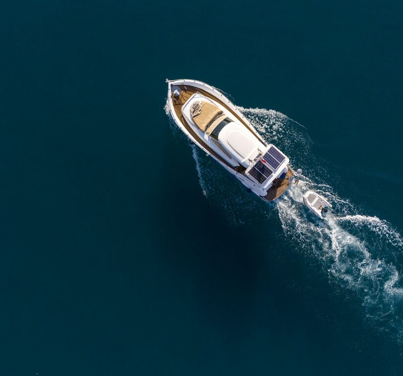 Aerial view of a sailing boat